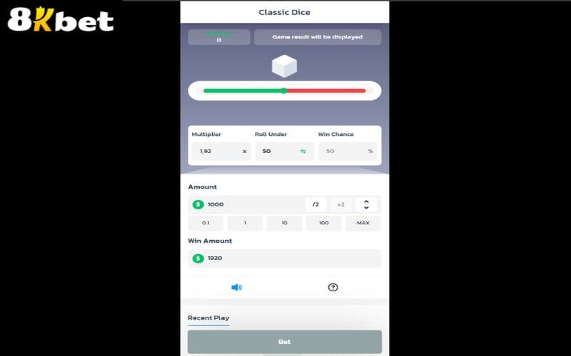 Giao diện chính của trò chơi nổ hũ Xúc Xắc