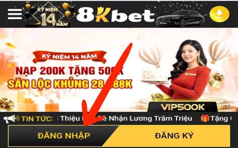 Truy cập vào trang chủ 8KBET và bấm vào Đăng Nhập