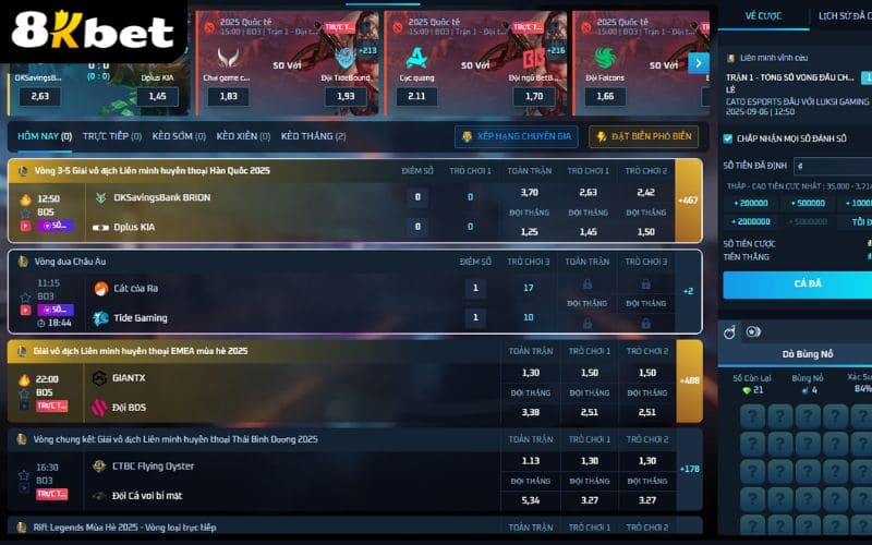 Cá cược LOL tại Esports 8KBET có nhiều kèo cược hấp dẫn