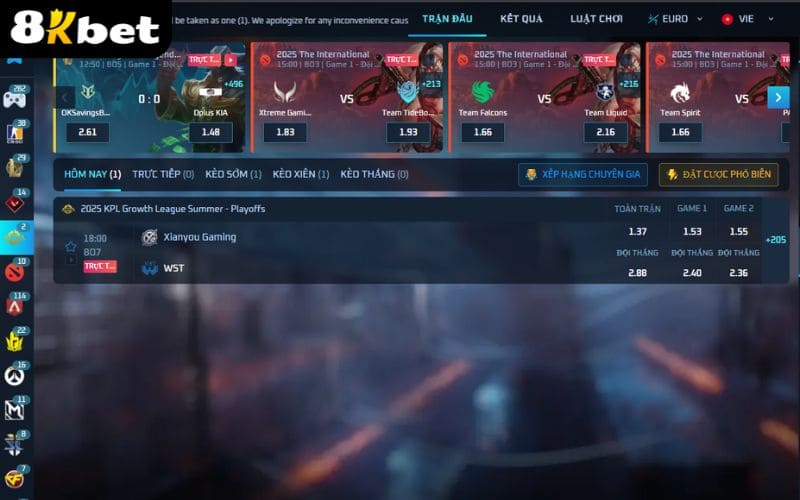 Cá cược Vương Giả Vinh Diệu tại Esports 8KBET có nhiều cửa đặt cược hấp dẫn