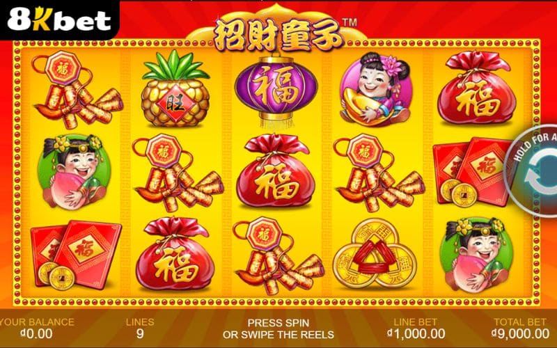 Giao diện của trò chơi nổ hũ Đồng Từ Chiêu Tài tại 8KBET Giao diện của trò chơi nổ hũ Đồng Từ Chiêu Tài tại 8KBET